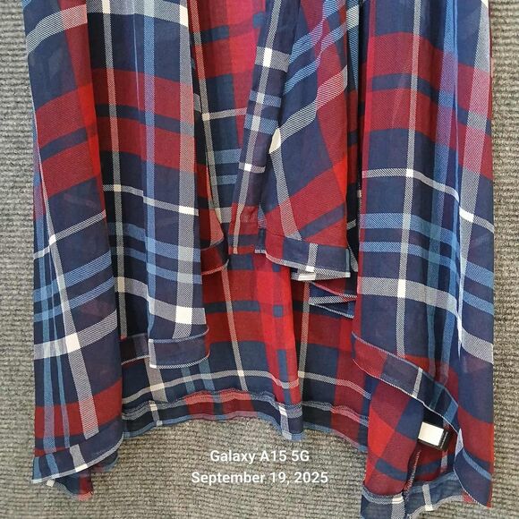 Torrid Kimono Duster Chiffon Maxi High Low Plus Size 5/6 Plaid Sheer Red - Picture 5 of 10